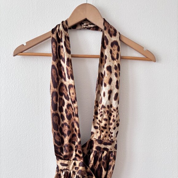 Reformation Leopard Print Plunging V Halterneck Midi Wrap Dress - Picture 3 of 8